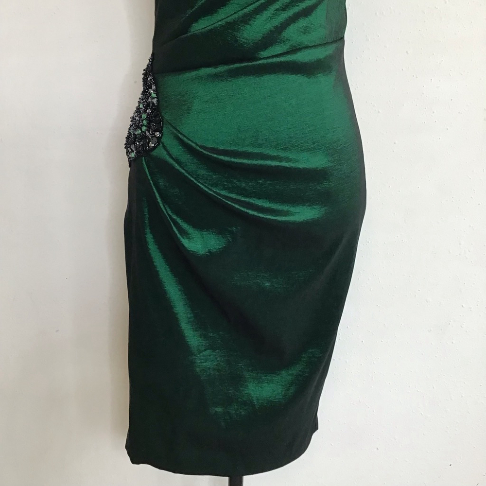 XSCAPE by Joanna Chen Women Elegant Dark Emerald Green One Shoulder Dress Sz 10 - Picture 8 of 14